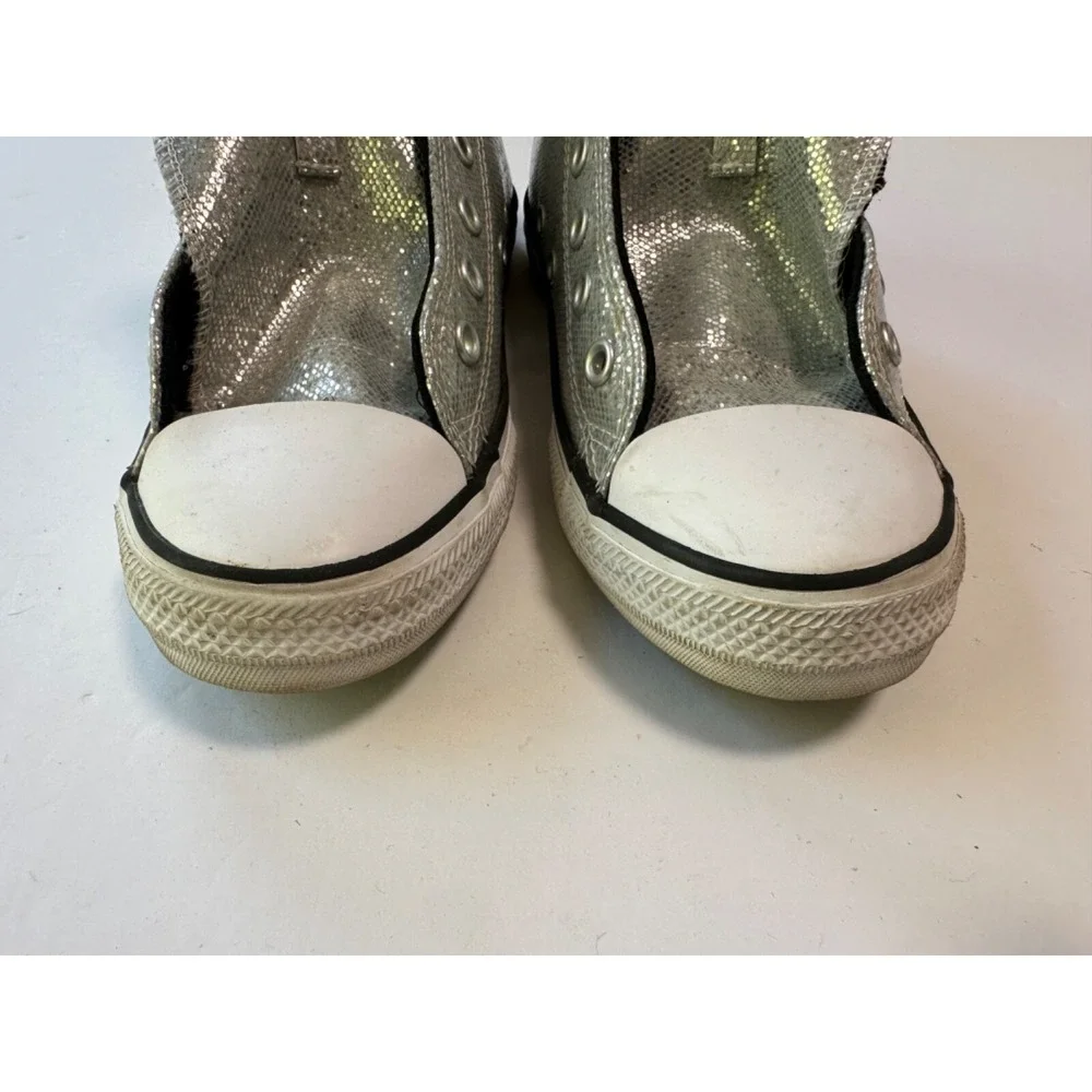 Sparkly Silver Converse All Star High Tops Chuck Taylors‎ Youth Size 3 No Laces